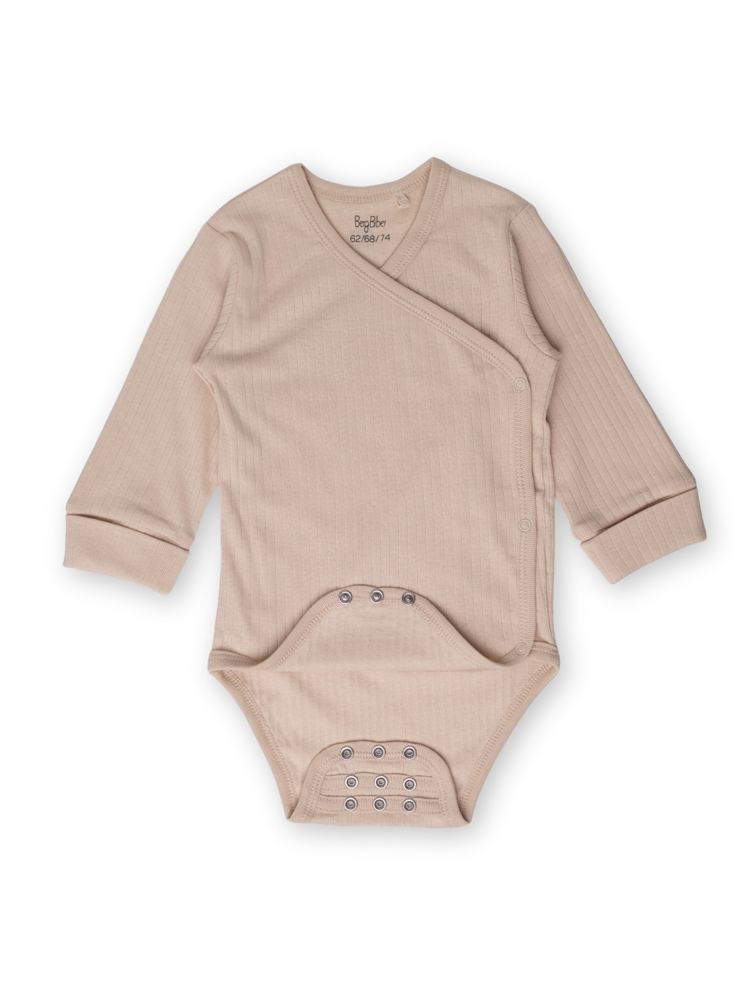 BergBiber Strampler/Body 'Wickel Body Niko (mitwachsend)'‌‌‌‌‌ in Beige: Vorderseite
