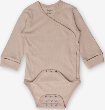 BergBiber Romper/Bodysuit 'Wickel Body Niko (mitwachsend)' in Beige: front