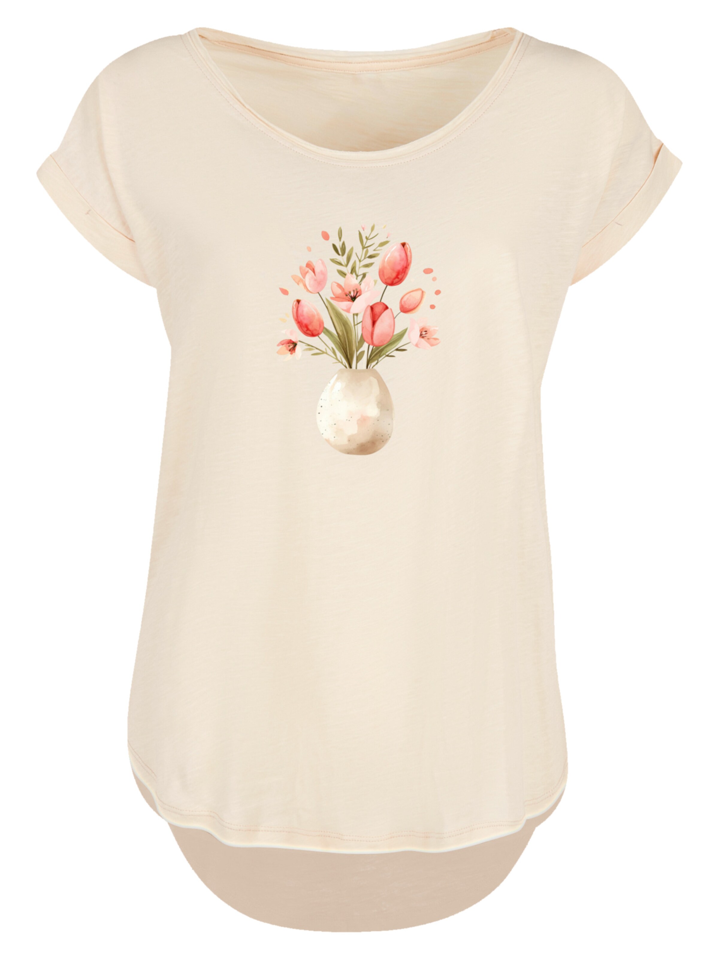 F4NT4STIC Shirt 'Rosa Frühlingsblumenstrauß in Vase' in Beige: voorkant