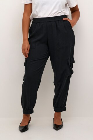 KAFFE CURVE Loose fit Cargo Pants 'Mille' in Black: front