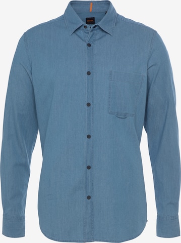 BOSS Orange Button Up Shirt 'Riou' in Blue: front