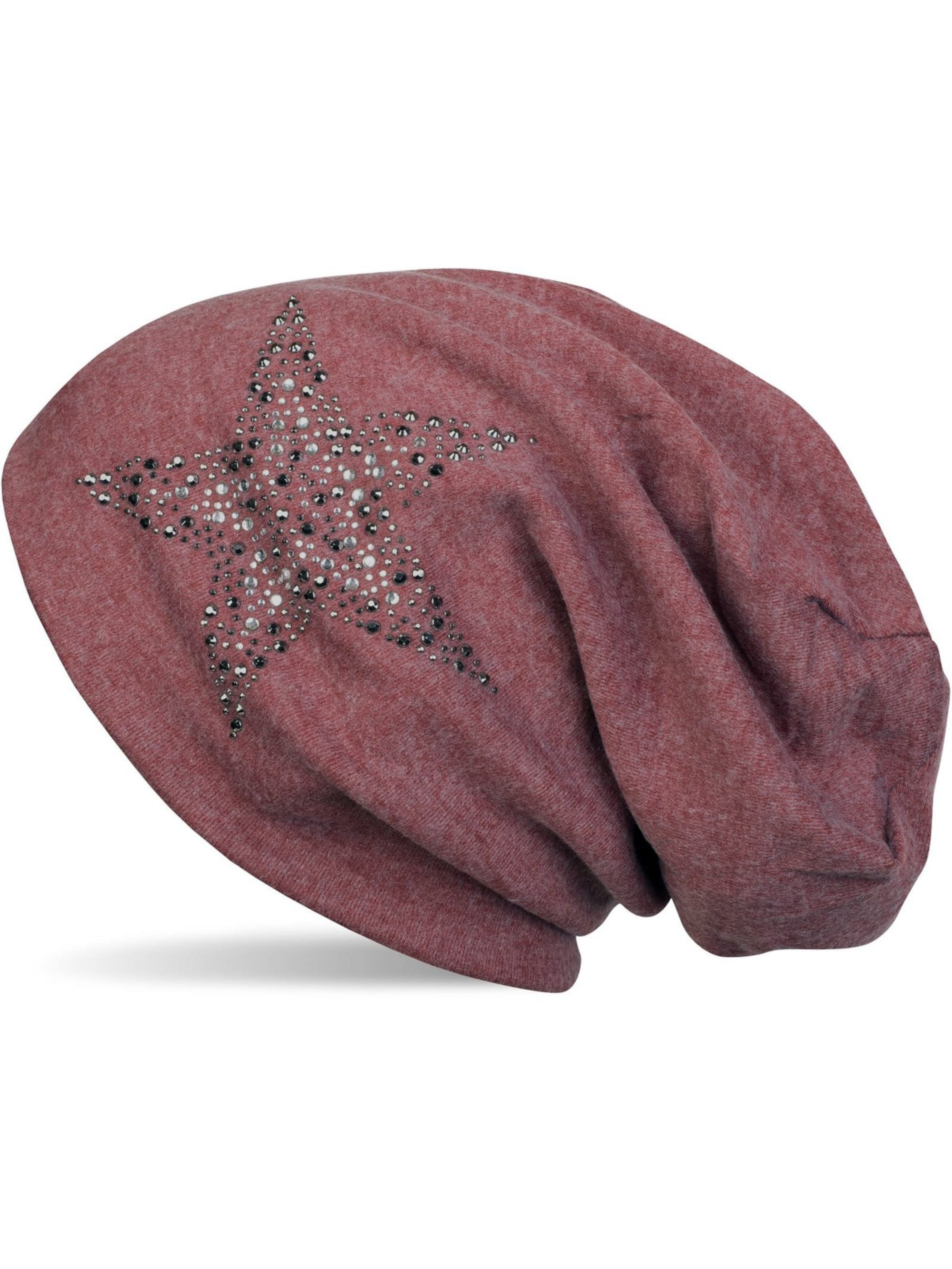 styleBREAKER Beanie 'Beanie Mütze mit Strass Nieten Stern' in Red: front