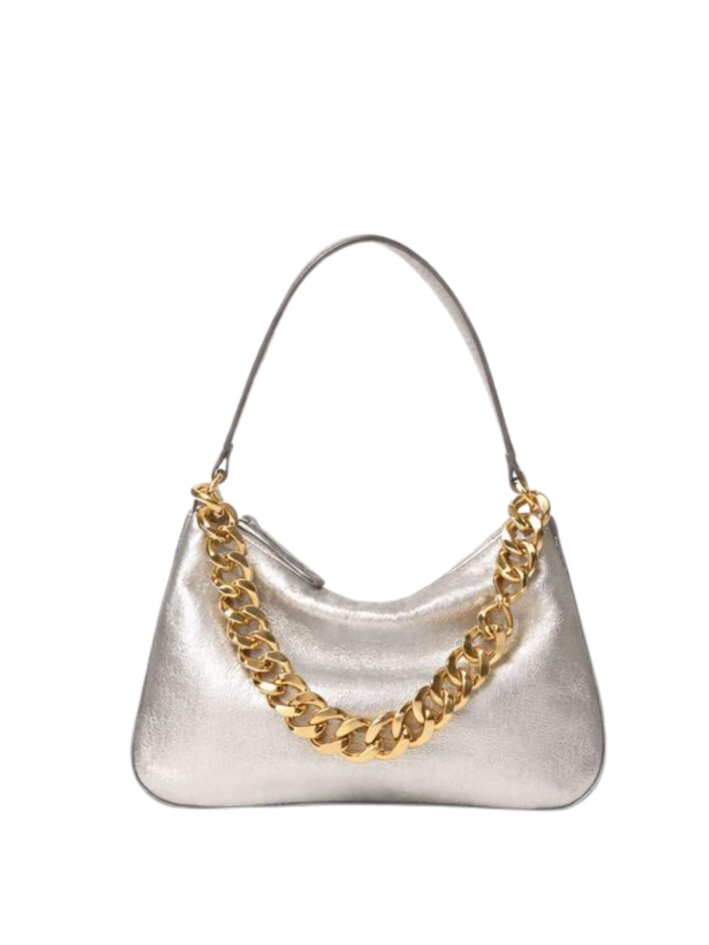 Twinset Shopper ''Liliane' medium laminated leather tote bag' in Silver: front