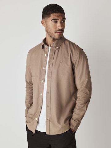 Next Slim fit Button Up Shirt in Beige: front
