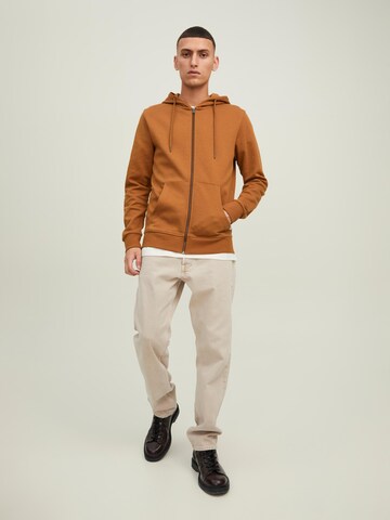 JACK & JONES Zip-Up Hoodie in Brown