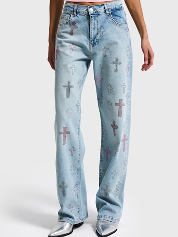 IT'S BASIC Loosefit Jeans 'RHINESTONE LOOSE MID RISE JEANS' in Blauw