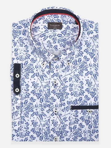 7Camicie Slim fit Zakelijk overhemd 'Iconic Linen Man Shirt Short Sleeve White Blue' in Wit