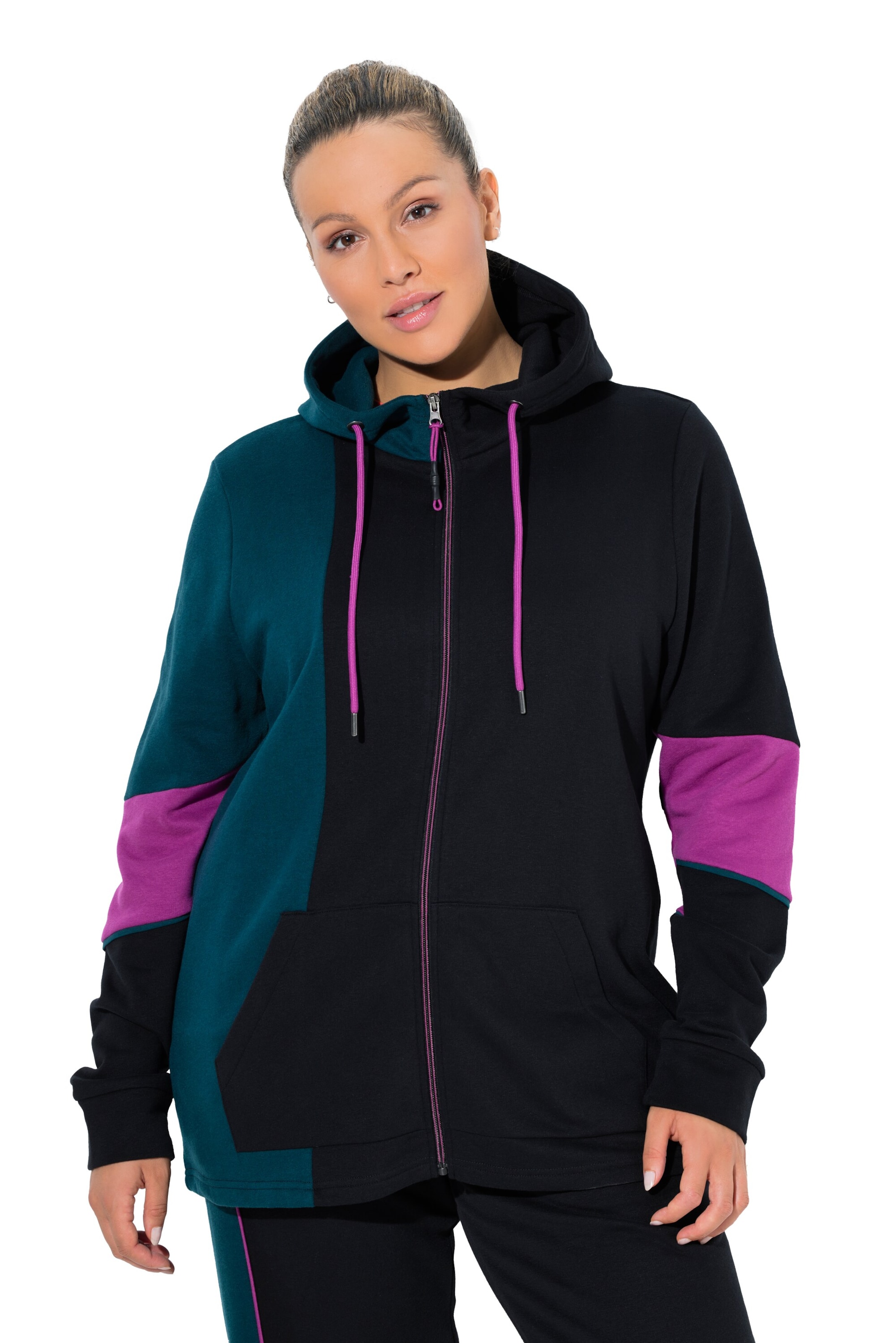 Ulla Popken Sweat jacket in Black: front