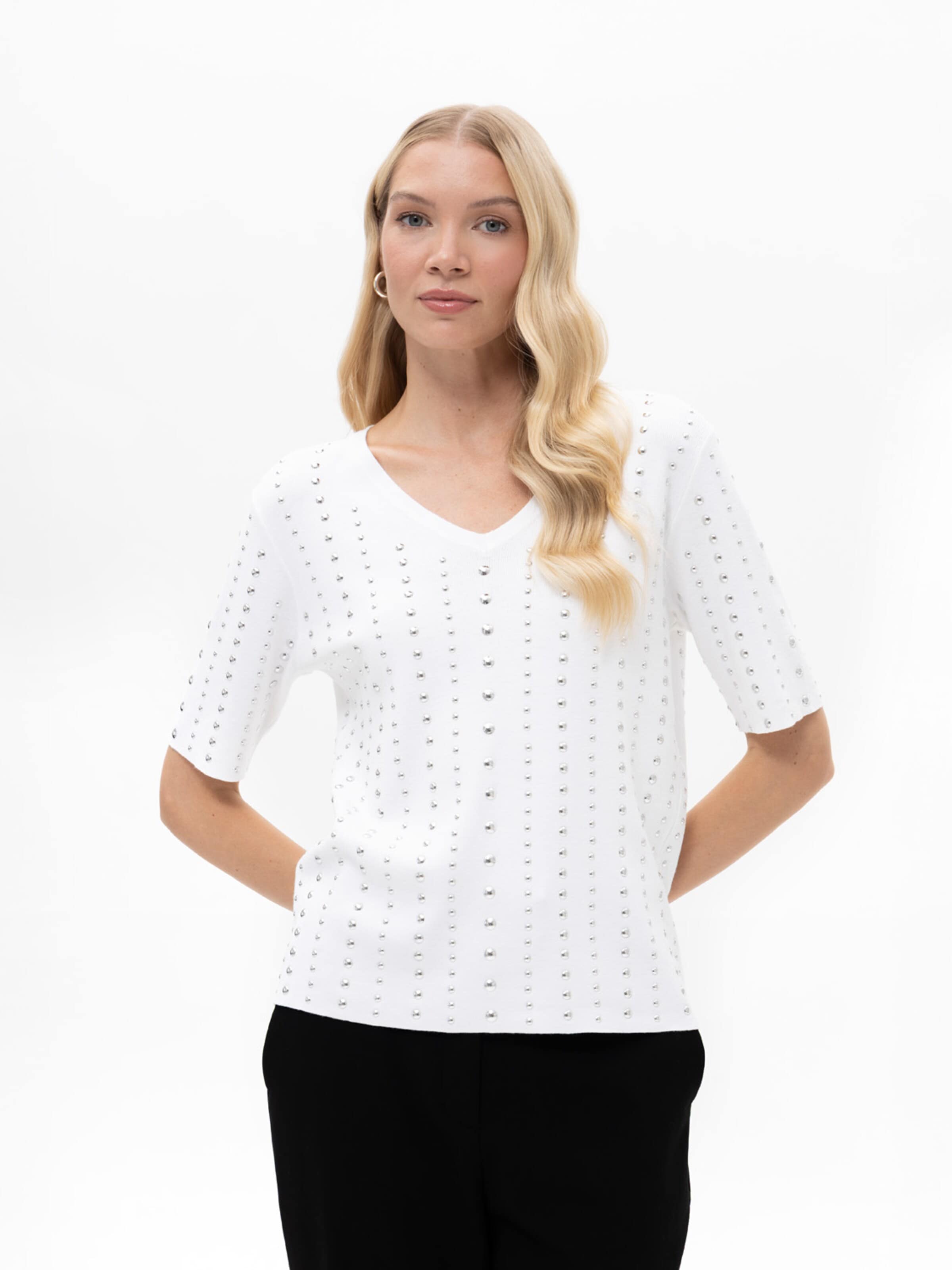 Passioni Shirt 'Kurzarm-Pullover mit Nieten' in White: front