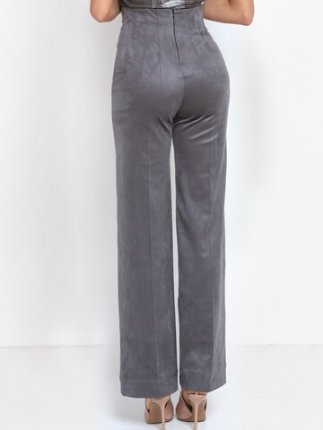 JIORO Wide leg Broek 'HIGH WAIST WIDE LEG PANTS IN GREY SUEDE - ESSENTIALS' in Grijs
