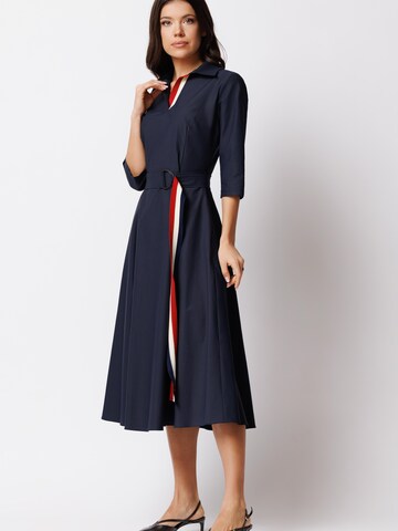 Couture de Marie Jurk 'Midi A-Line Office Dress with V-Neck – Iris' in Blauw