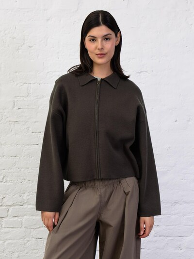 BROKE + SCHÖN Strickjacke 'Kastige Strickjacke mit Reißverschluss'‌‌‌‌‌ in S in dunkelbraun, Produktansicht