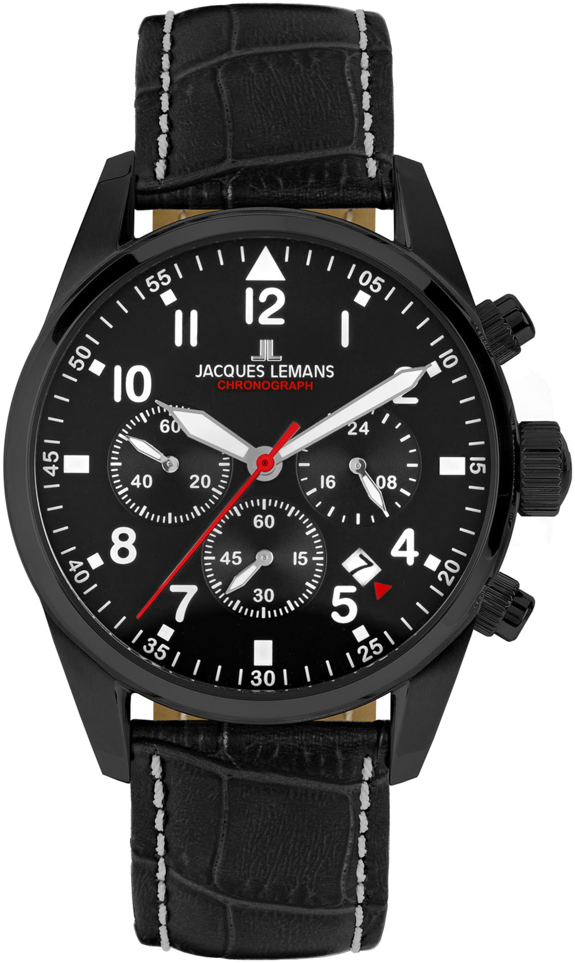 Jacques Lemans Analoguhr in Schwarz: Vorderseite