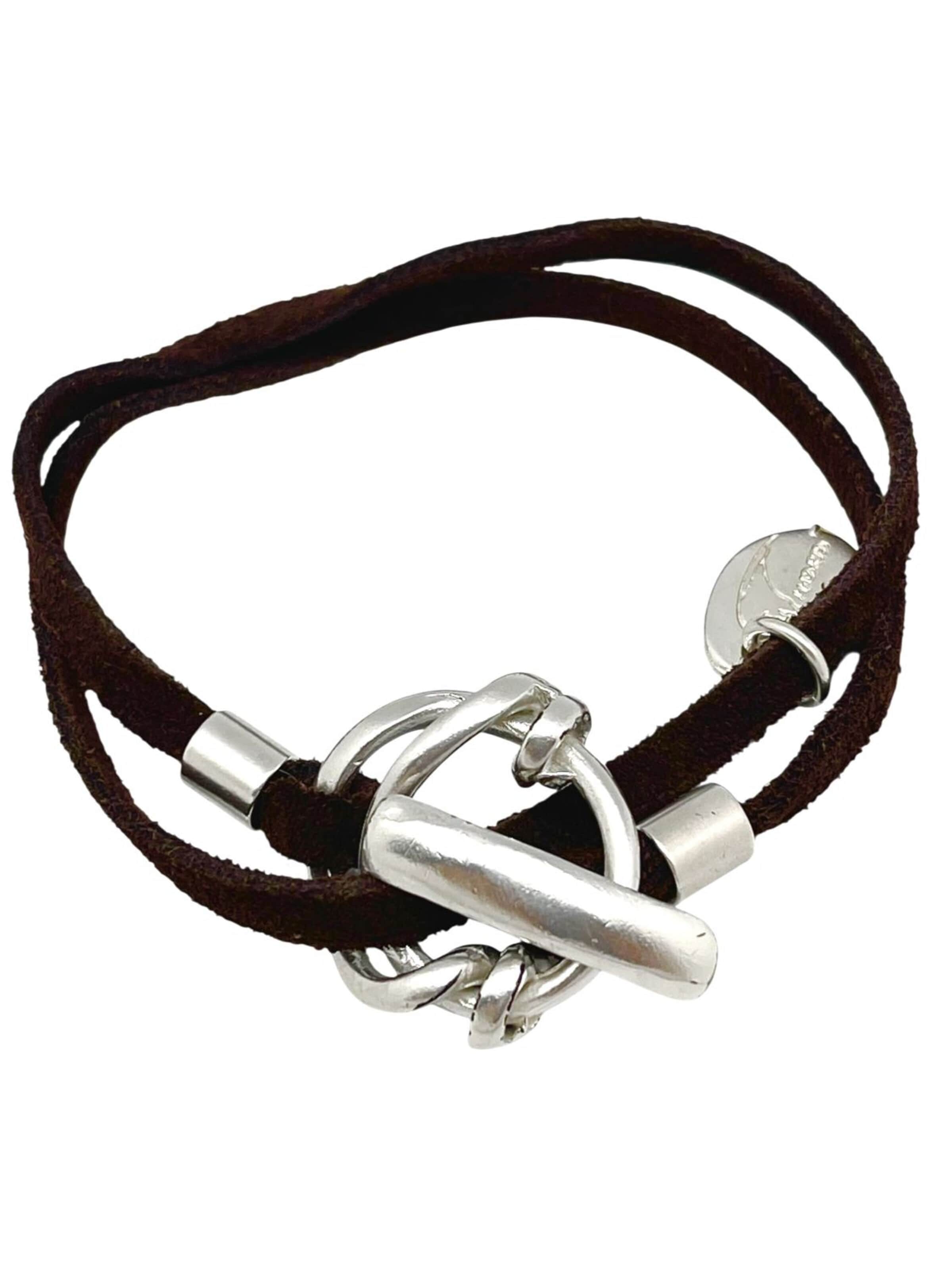 Gloria Mago - Pulsera 'Me Ato bracelet in chocolate brown leather, double wrap, silver 10µ' en plata: frente