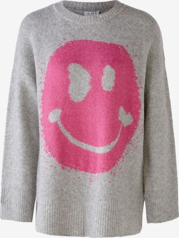 OUI Pullover mit Smiley-Motiv in Grau: predná strana