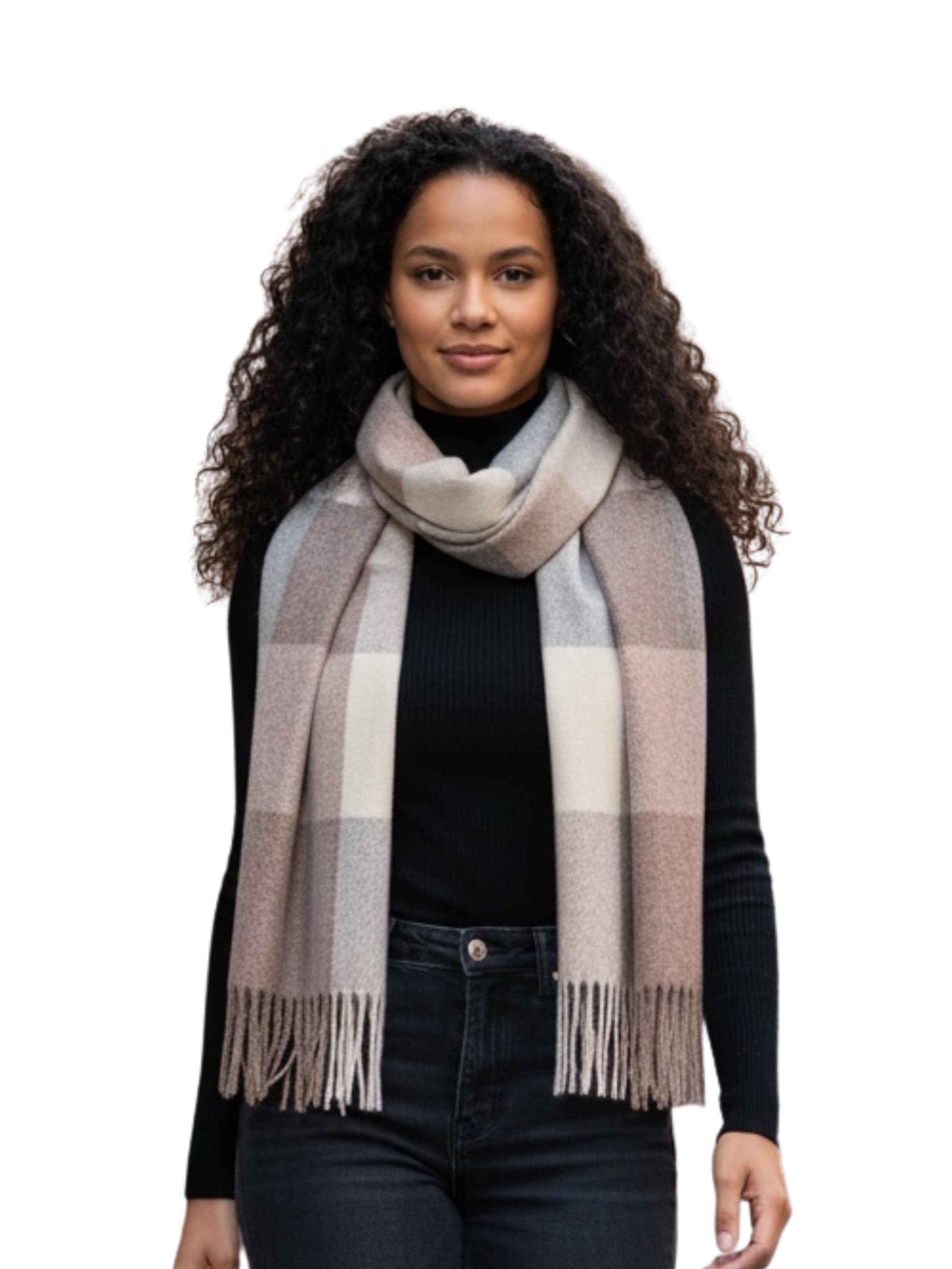 Kumixi Scarf 'Fransen' in Beige: front