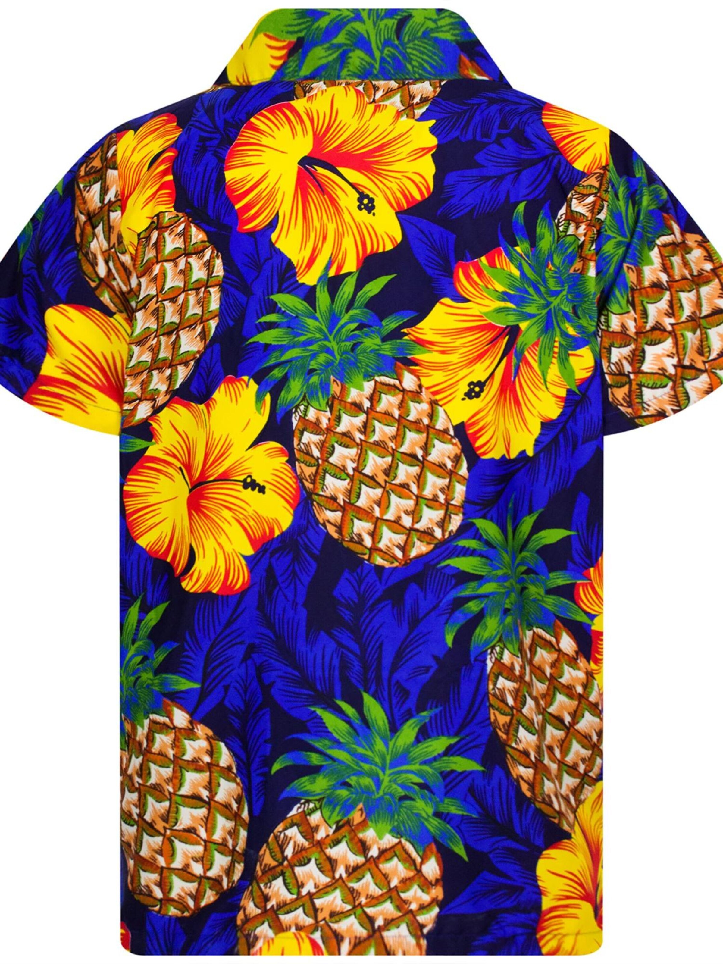 King Kameha Shirt 'Pineapple Hibiscus'‌‌‌‌‌‌‌‌‌ in Blau
