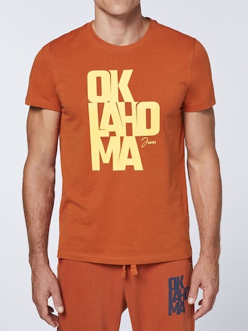 Oklahoma Jeans Shirt ' mit Label-Schriftzug aus Jersey ' in Brown