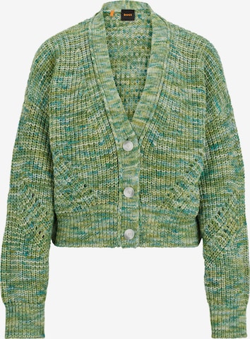 BOSS Orange Knit Cardigan ' Furus ' in Green: front