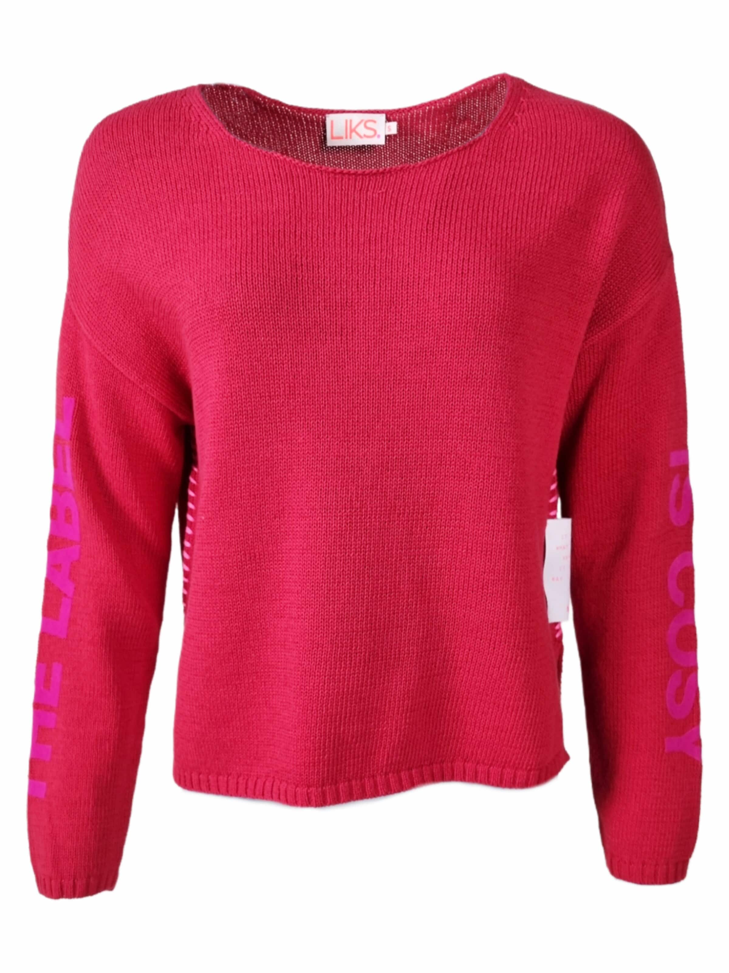 LIKS. Munich Sweater 'Strickpullover Baumwolle Leinen mit Flockprint - BrittaC' in Pink: front