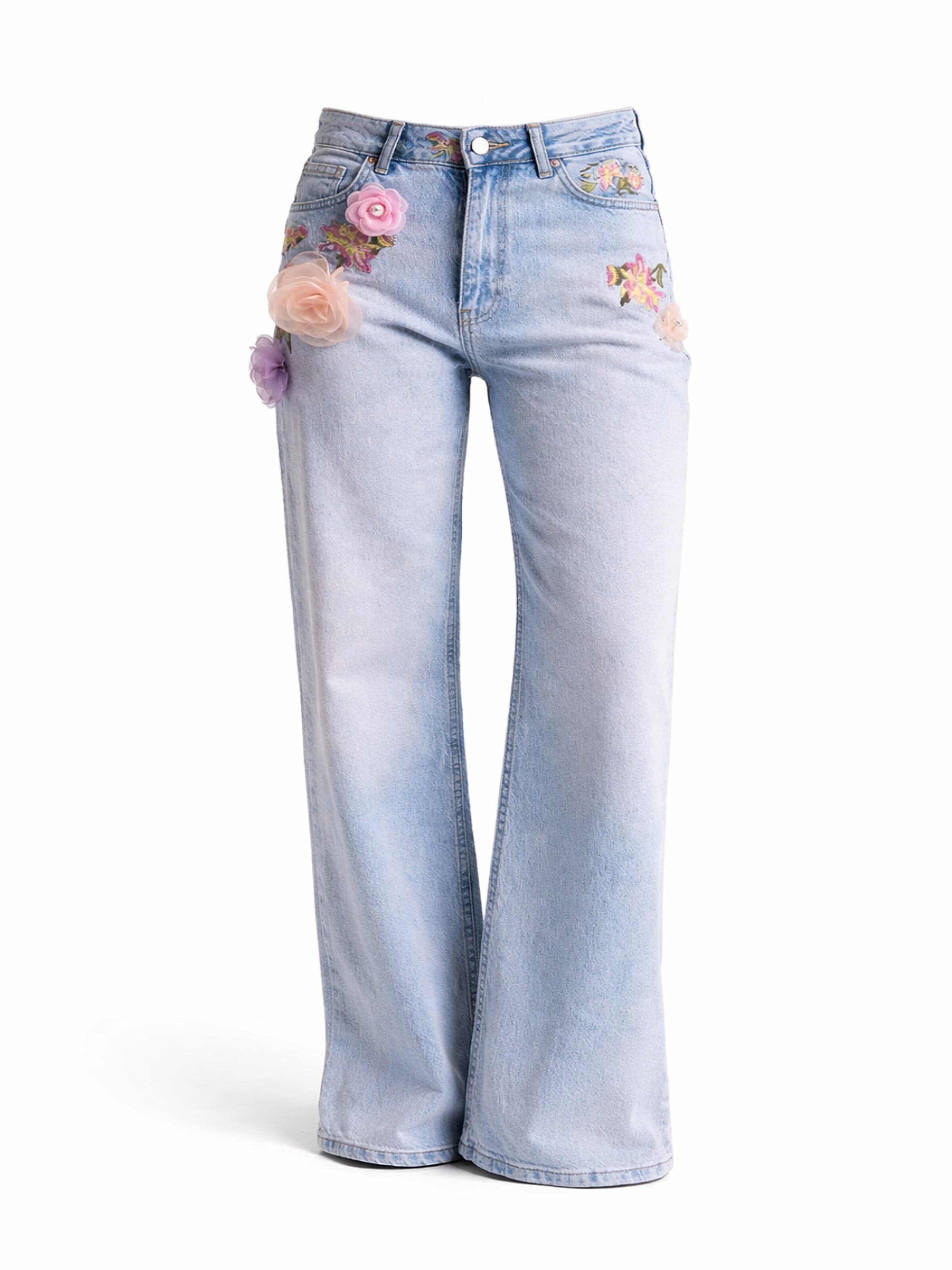 IT'S BASIC Regular Jeans 'FLORAL STRAIGHT HIGH RISE JEANS' in Blauw: voorkant
