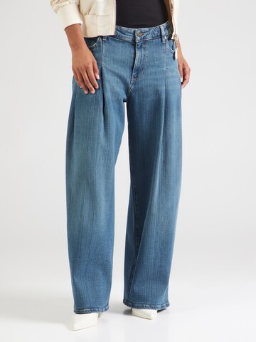 GUESS JEANS Zvonové kalhoty Džíny se sklady v pase – modrá: přední strana