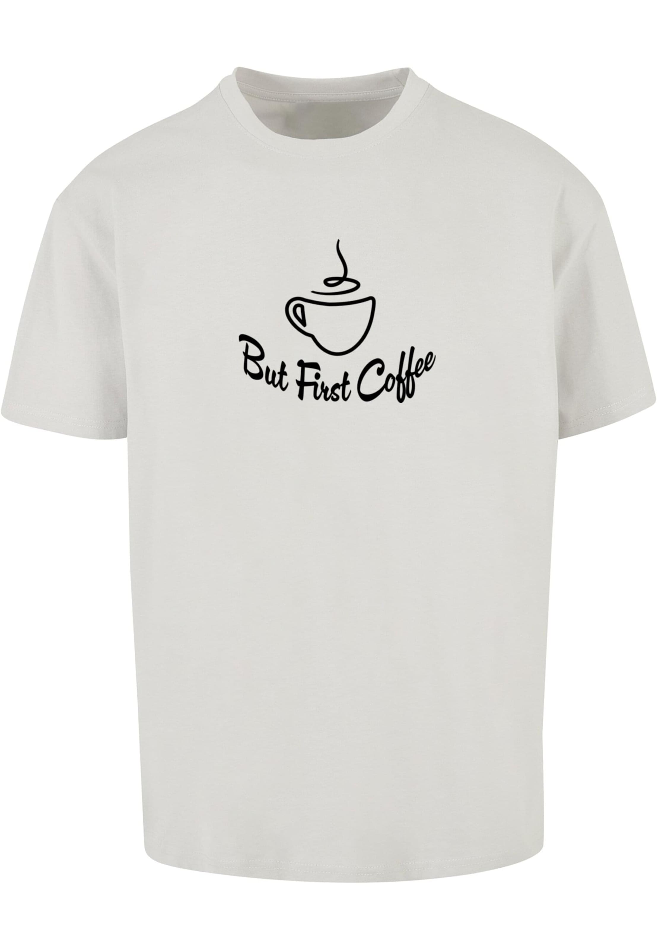 Merchcode Shirt 'But First Coffee' in Grijs: voorkant