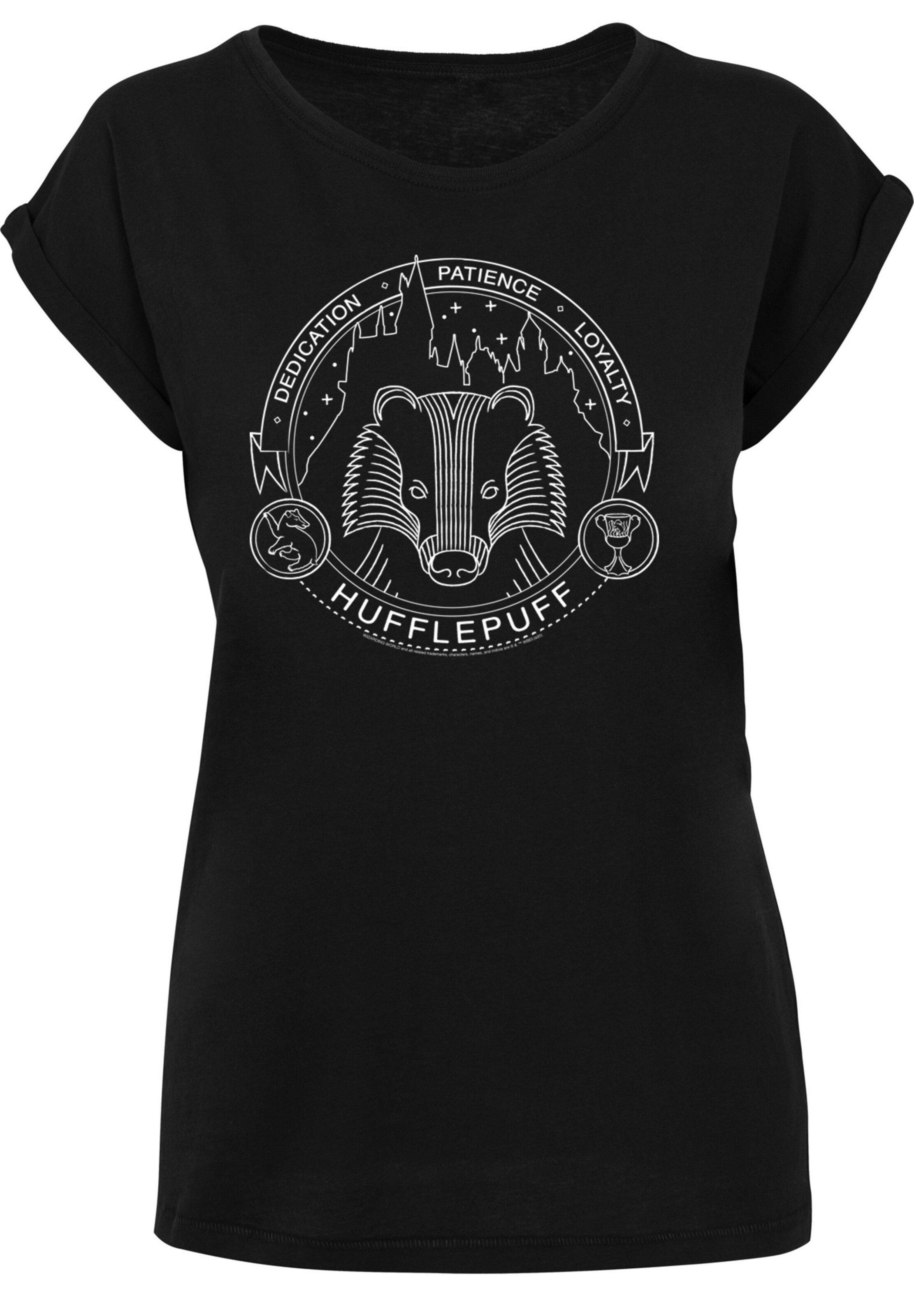 F4NT4STIC T-Shirt 'Harry Potter Hufflepuff Seal' in schwarz / weiß, Produktansicht