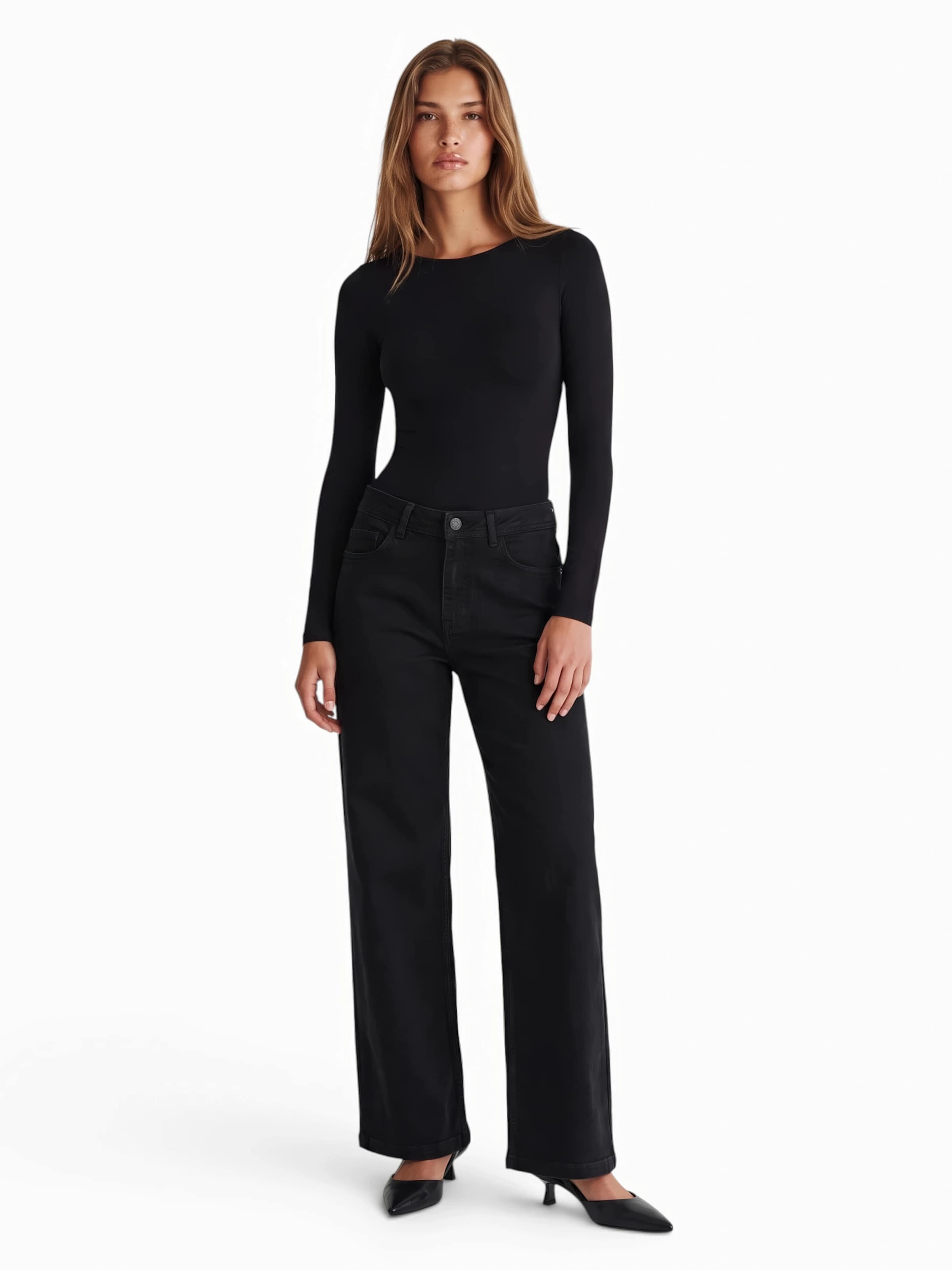MOS MOSH Wide Leg Jeans 'MMDara Deluxe' i sort: forside
