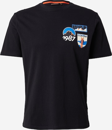 Tricou 'S-MONTEPIANA' de la NAPAPIJRI pe negru: față