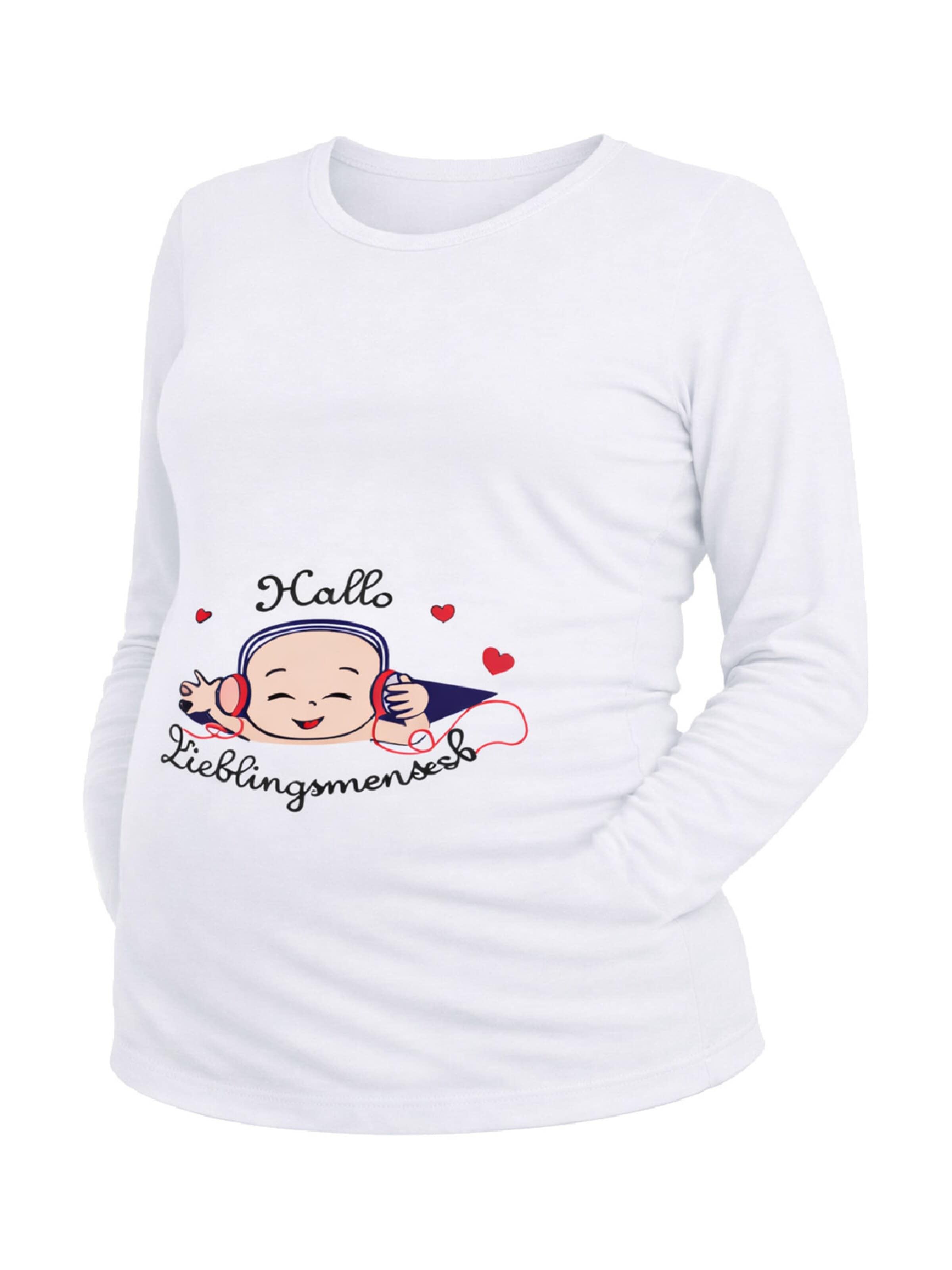 M.M.C. Shirt 'Hallo Lieblingsmensch Umstandslangarmshirt' in White: front