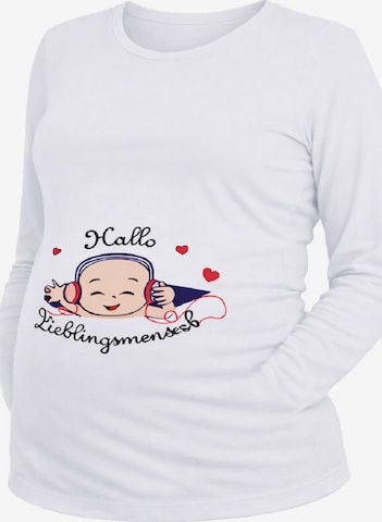 M.M.C. Shirt 'Hallo Lieblingsmensch Umstandslangarmshirt' in White: front