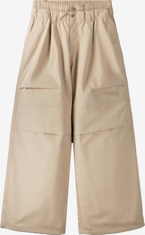 Bershka Wide leg Broek in Beige: voorkant