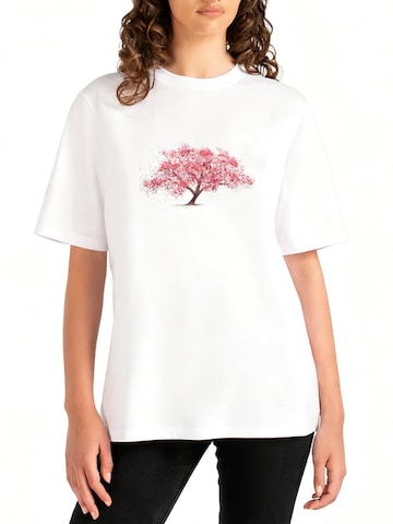 GORHEY Shirt 'Women's Summer Casual Cotton T-Shirt with Cherry Blossoms Print' in White: front