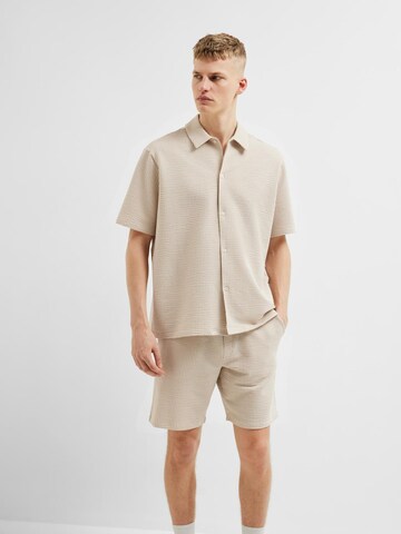 SELECTED HOMME Regular fit Button Up Shirt 'Ben Seersucker' in Beige