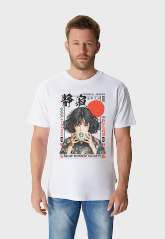 Oldskull Shirt 'Asian Tea Time Kimono Graphic' in White: front