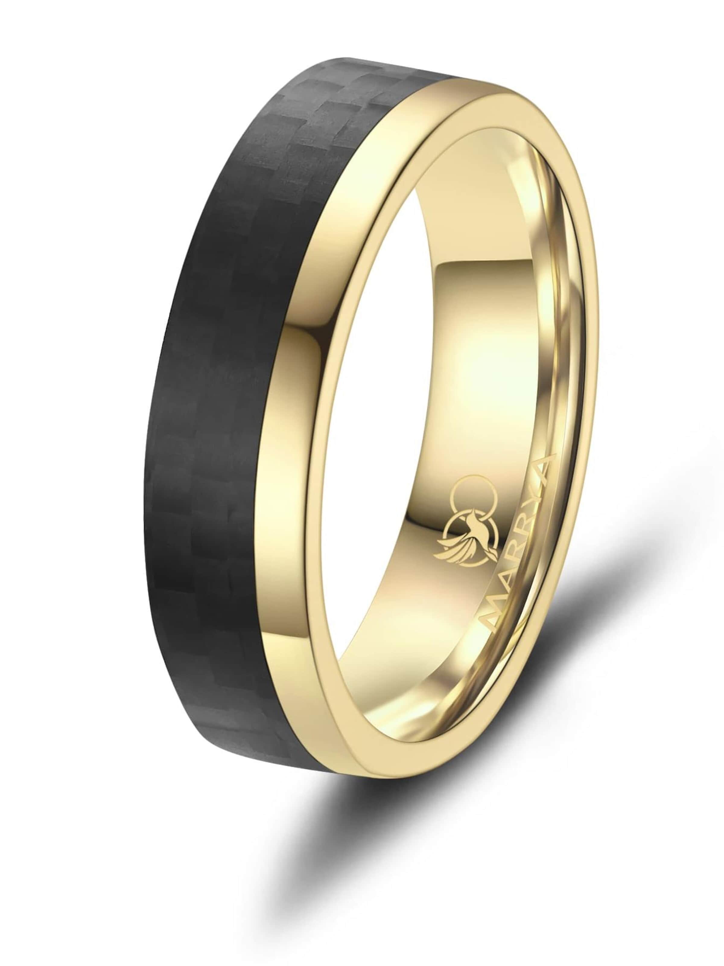 MARRYA Ring 'MARRYA ES-24 Ehering aus Edelstahl - Gold plattiert mit Carbon' i gul