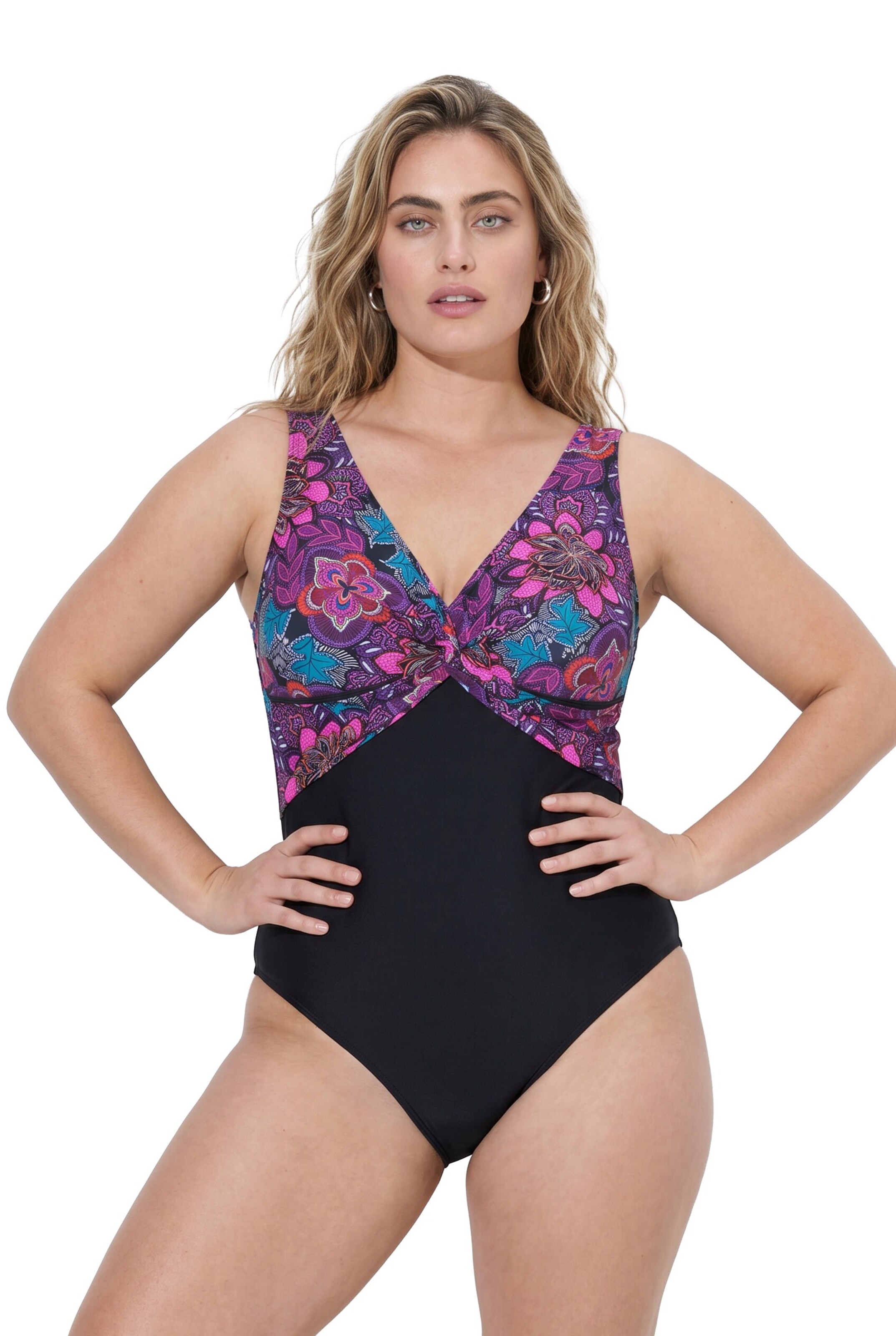 Ulla Popken Classic Swimsuit dress in Black: front
