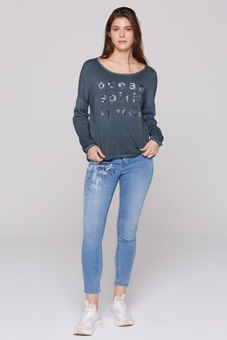 Soccx Oversized-Pullover mit Used-Optik und Artwork in Blau