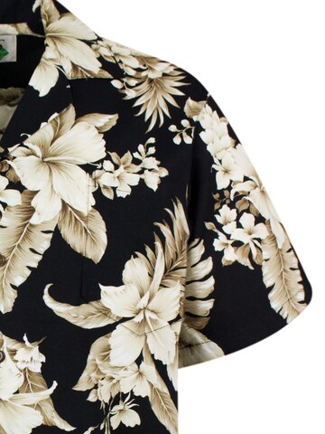 KY's Regular Fit Hemd 'Goldbraune Blume'‌‌‌ in Schwarz