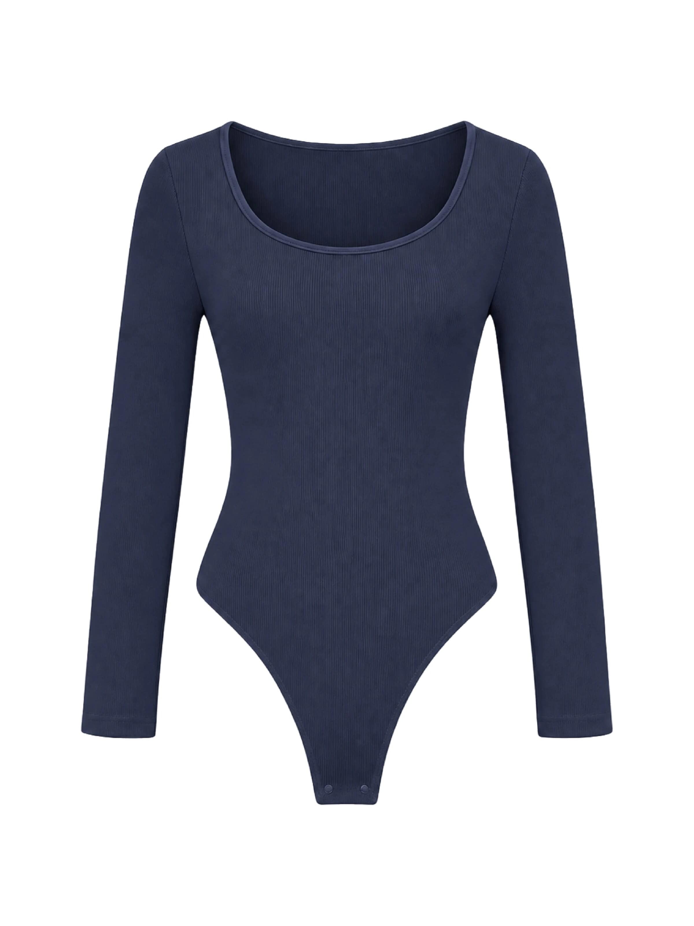 cfab Body 'Ribbed Longsleeve Sculpting Bodysuit with String'‌‌ in Blau: Vorderseite