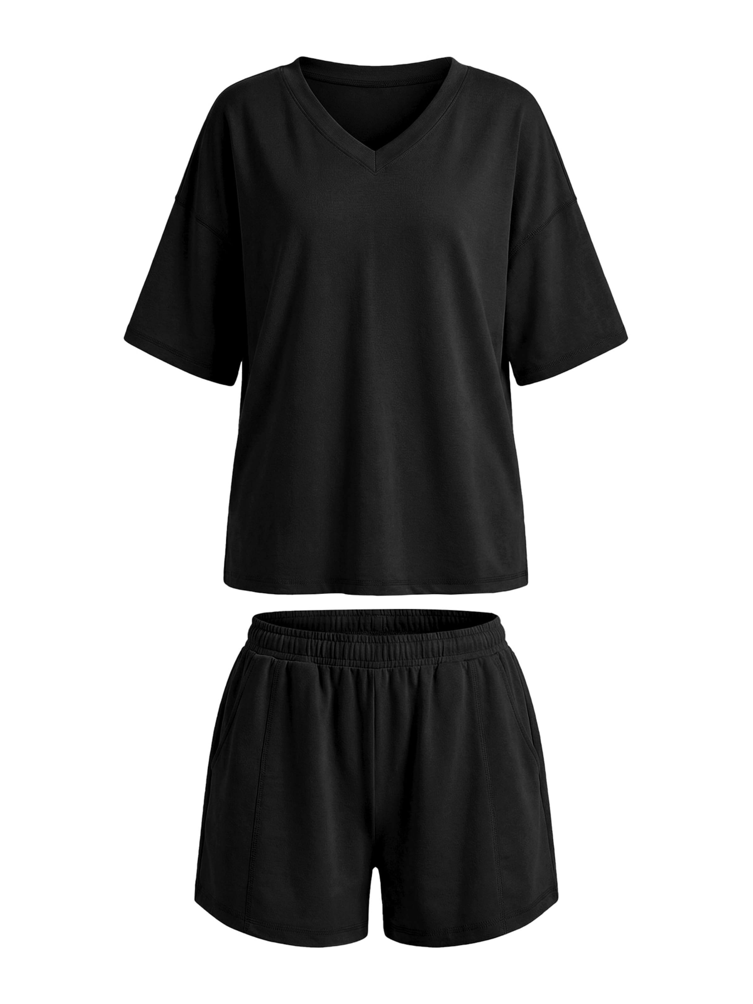 Imily Bela Set: T-Shirt und Shorts in Schwarz: Vorderseite