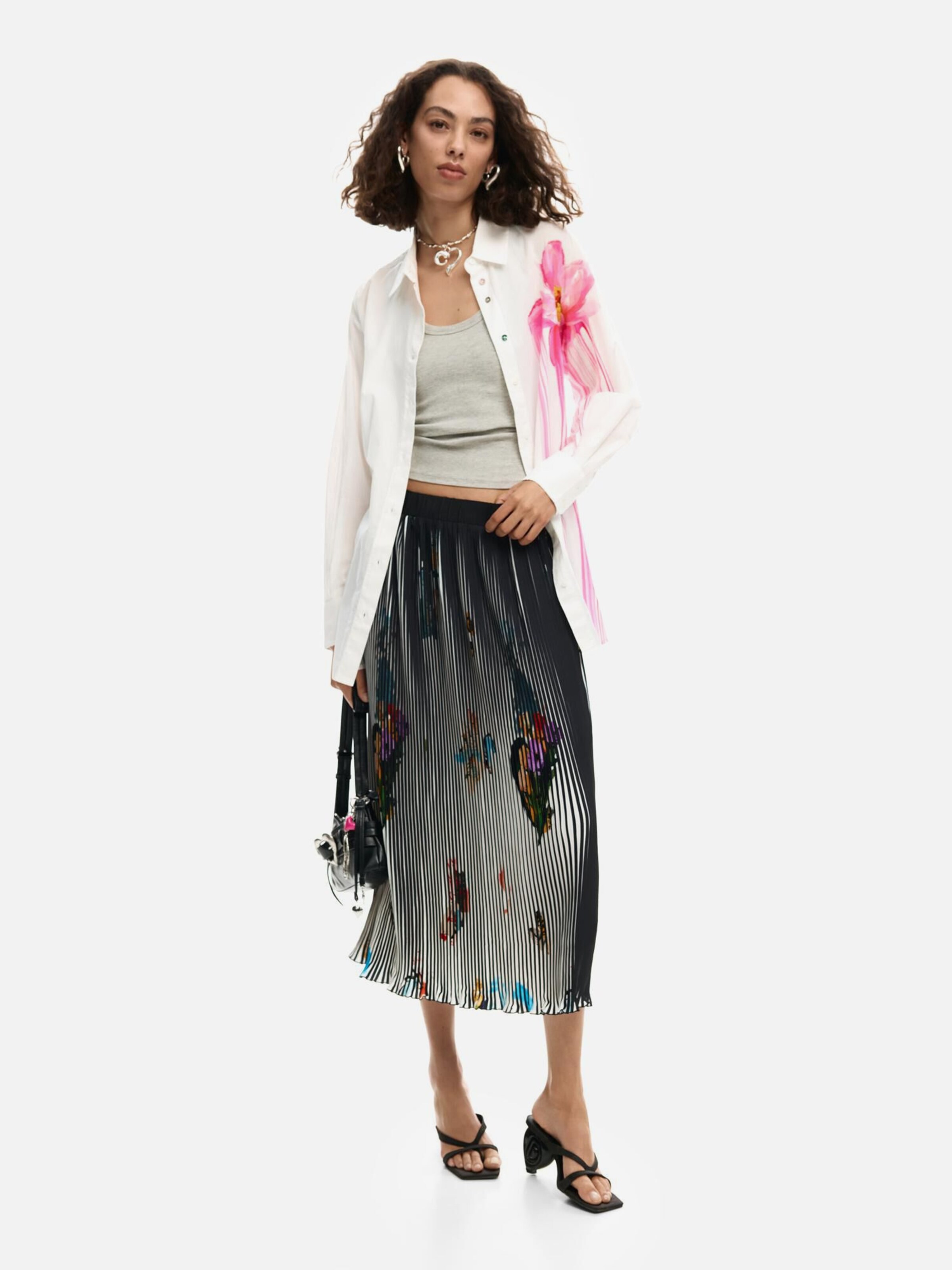 Jupe Mi-longue Desigual Femme Taille 36 Noir, Rouge Foncé, Vert Gazon