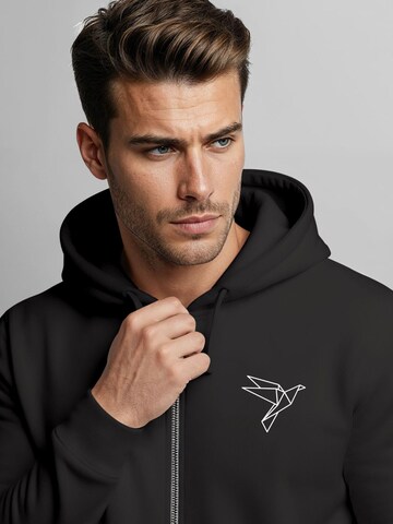 Neverless Zip-Up Hoodie 'Origami Vogel' in Black