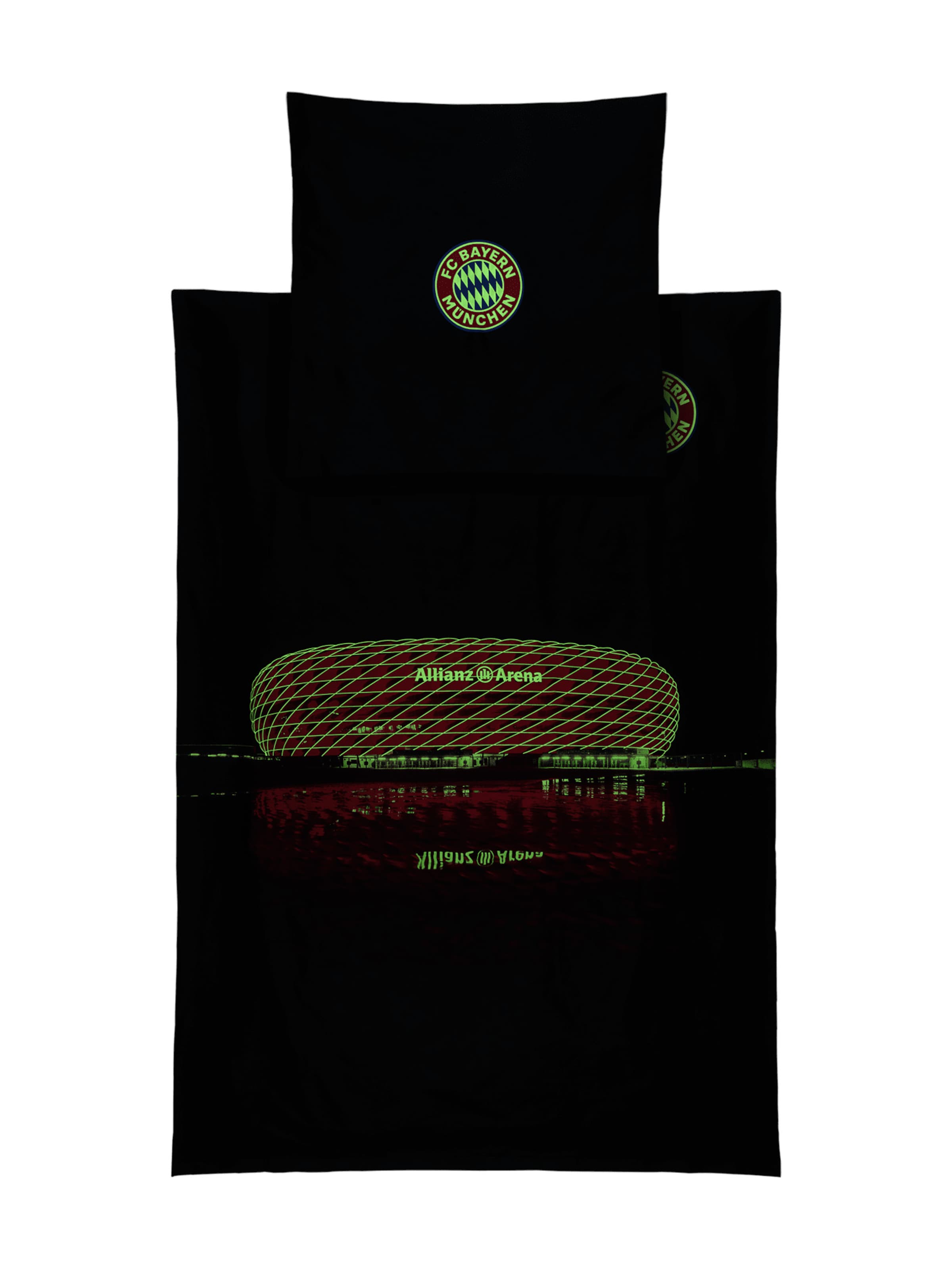 FC BAYERN MÜNCHEN Bettbezug 'Glow in the dark Arena' in Schwarz: Vorderseite