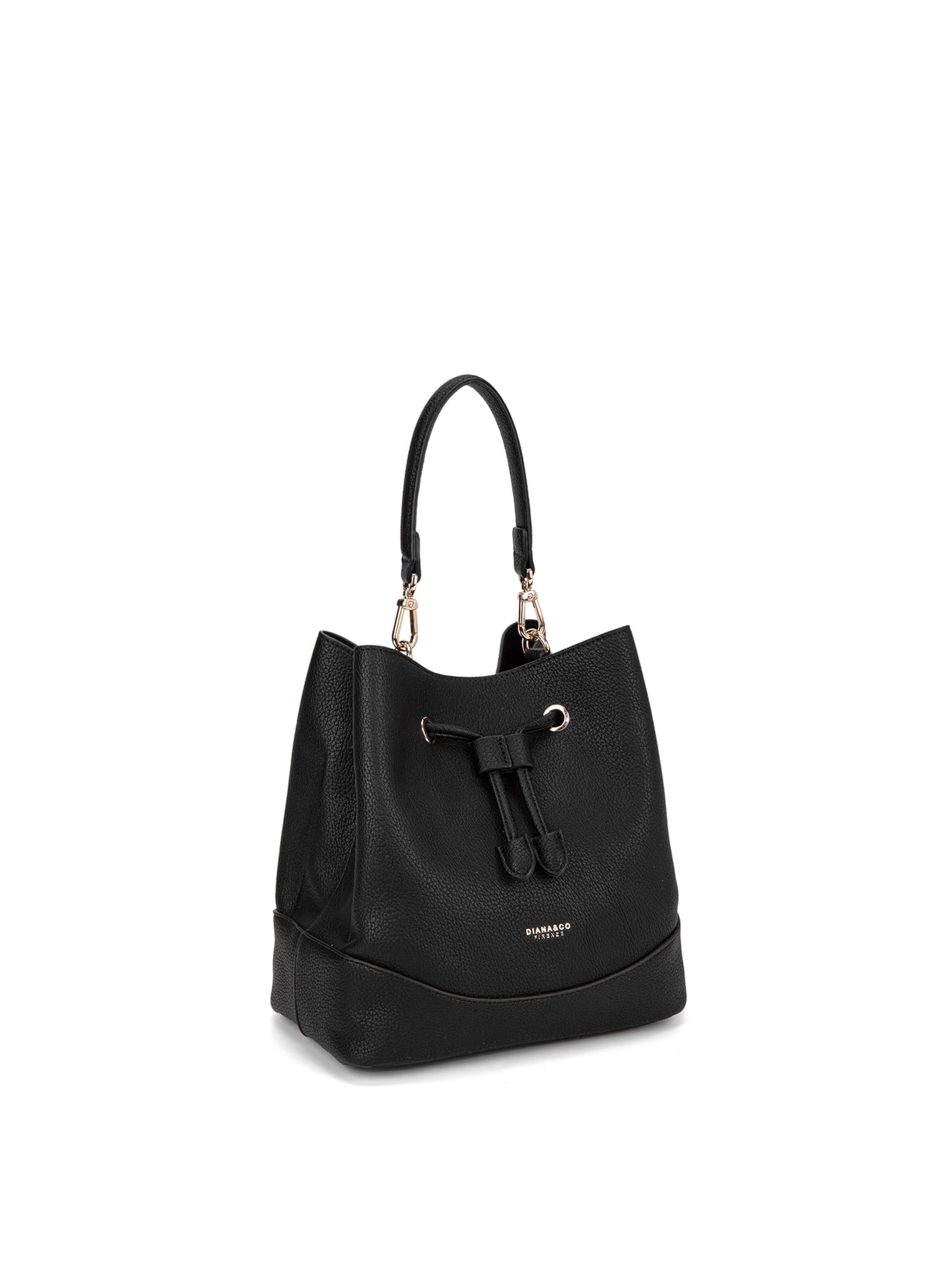 Borsa a mano 'Borsa a Mano Donna Vegan Leather con Coulisse e Tracolla Rimovibile' di Diana&Co. in nero
