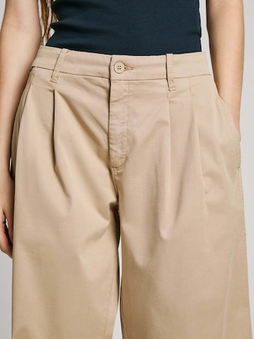 Pepe Jeans Wide leg Pleat-Front Pants 'Goa' in Beige