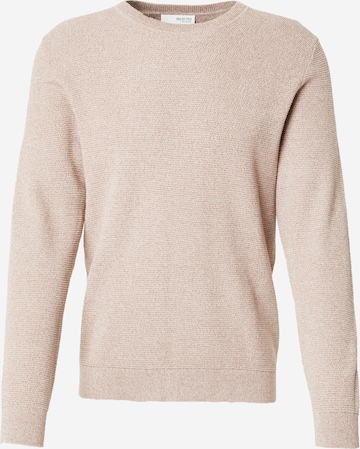 Pull-over 'SLHRoss' SELECTED en beige : devant