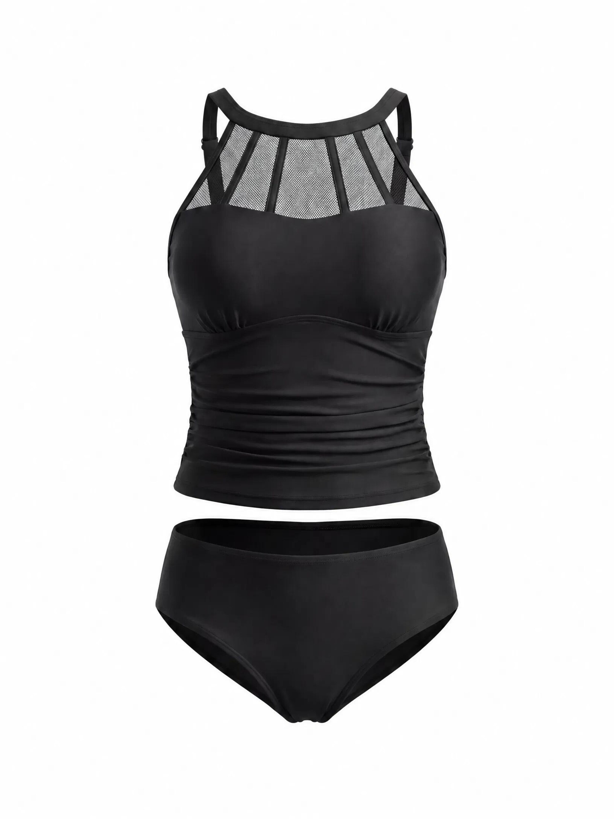 Cupshe High neck Tankini 'Mesh panels' in Black: front