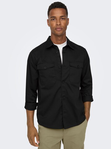 Only & Sons Comfort fit Button Up Shirt 'Milo' in Black: front